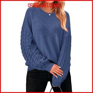 Oversized Cable Knit Pullover Sweater Chunky Crewneck Long Sleeve